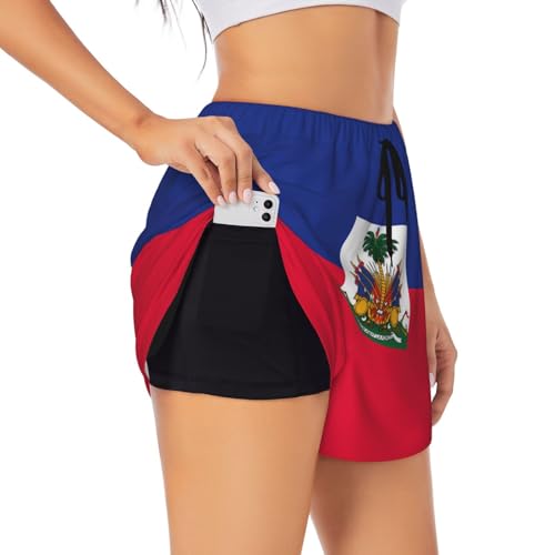 Short de course à pied double couche pour femme imprimé Haïti