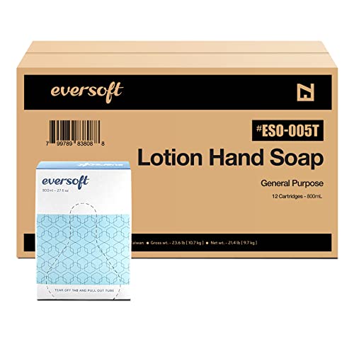 Image of EZbrnd Eversoft General Purpose Lotion Hand Soap Refill, Bag-in-Box, Pack of 12x800ml (27.0 oz), ESO-005T (9128-12)