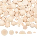 PH PandaHall 100 bolas de madera sin terminar de 10/12/19/24 mm redondas y media esfera, cuentas de madera para manualidades, creación de joyas y bricolaje en casa