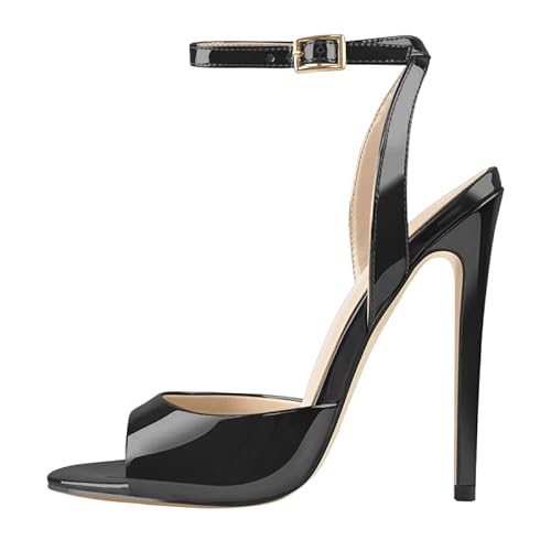 blingqueen Sandales Peeptoe vernies à talons hauts pour femme, Vernis noir., 46 EU blingqueen Sandales Peeptoe vernies à talons hauts pour femme, Vernis noir., 46 EU