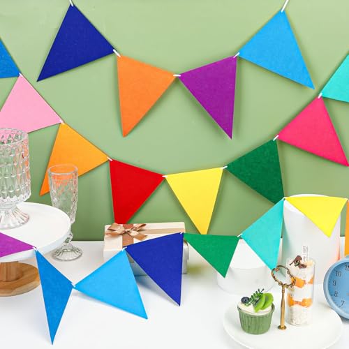 Image of MARFOREVER 4 Strings 26.3 Ft Rainbow Pennant Banner Flags-48 Pcs Colorful Triangle Felt Banner for Back to School Decor Nursery Wall Classroom Christmas Tree Carnival Birthday Party Decorations