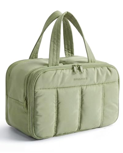BAGSMART Travel Toiletry Bag, Puffy Large Toiletry Bag for Women, Lightweight Cosmetic Makeup Bag Organizer with Handle for Traveling, Accessories, Essentials, Toiletries (Green)