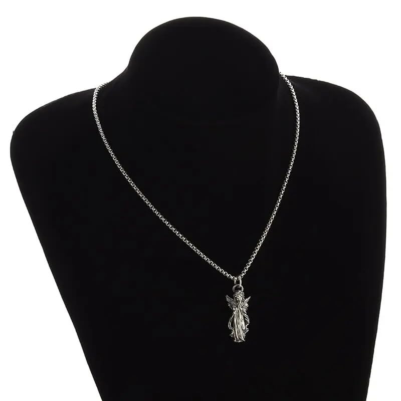 Collier d'ange en argent 925 pendentif aile rétro gravé - 3