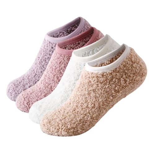 Image of SKOLA Cozy Winter Fuzzy Women Socks Grip Slippers Fluffy House Non Skid Microfiber Socks