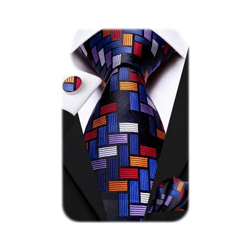 Image of Dubulle Mens Paisley Floral Silk Tie for Men Striped Necktie and Pocket Square Cufflinks Set Wedding Business
