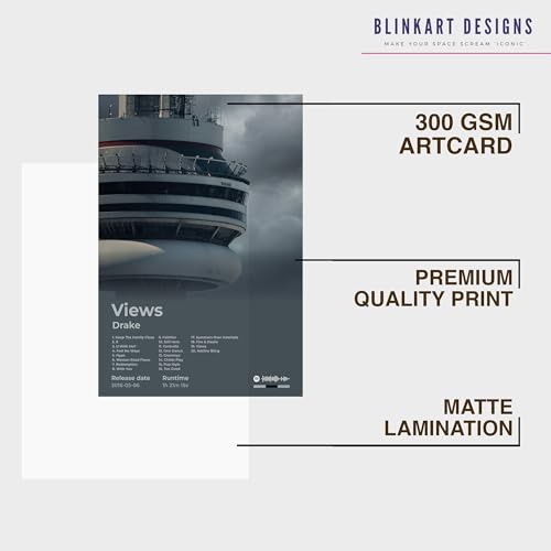 Image of BLINKART Drake - Views Wall Photo Frames | Wall Art for Bedroom, Living Room, Studio or Office | Album Cover Print with Spotify Song Link QR Code | Gift for Fans - 8x12 In