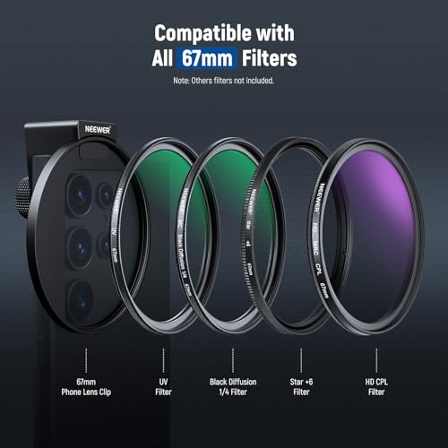 NEEWER 67mm CPL Filter für Telefon, 67mm HD Polarisationsfilter und Kaltschuh-Handyclip, inklusive Tragetasche und Objektiv-Reinigungstuch kompatibel mit Galaxy S24 Serie, iPhone 16 15 Pro Max 14 Pro