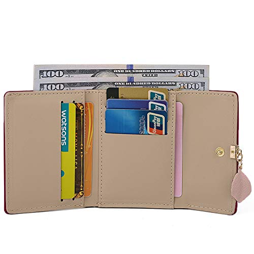 UTO Small Wallet for Women PU Leather Leaf Pendant Card Holder Organizer Coin Purse Red3