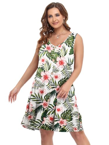 Image of BELAROI Summer Dresses for Women Beach Tshirt Sundress V Neck Casual Swing Tank Dress Swimsuit Cover Ups Pockets