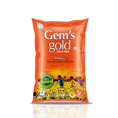 Image of Gem's Gold physically refined sunflower Cold Pressed Cooking Oil 1 Litre Pouch | Chemical Free, Kacchi Ghani, Chekku