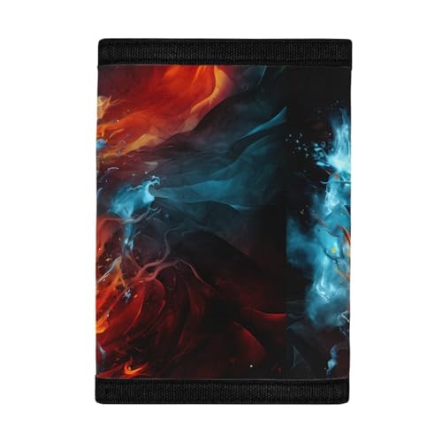 INSTANTARTS Soccer Ball Canvas Wallet for Boys Water and Fire are Immiscible Tri-fold Money Bag Portable Clutch Coin Purse Coin Storage Bag3