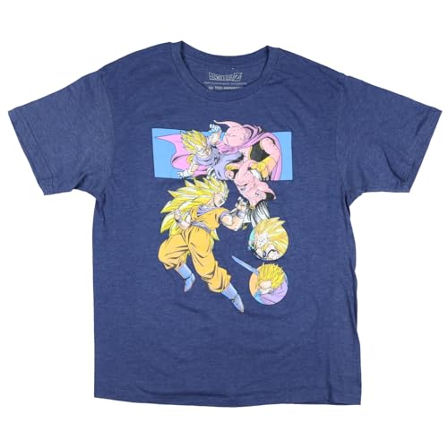 Dragon Ball Z T-Shirt Boy's Goku Super Saiyan Majin Buu Short Sleeve Tee (Medium) Heather Blue