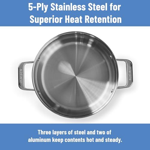 Misen 5-Ply Stainless Steel Stockpot – Large Cooking Pot for Boiling, Simmering & Stewing - Consistent, Even Heating - Durable, Dishwasher Safe – Oven-Safe to 800F, Induction Ready - 8 QT