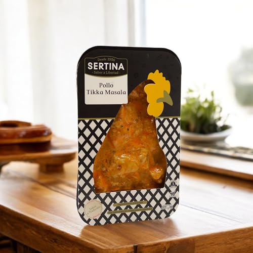 Sertina Pollo Tikka Masala - Paquete de 6 x 350 g - Comida gourmet lista para comer - Receta india auténtica con muslos de pollo deshuesados, sabor casero, sin conservantes