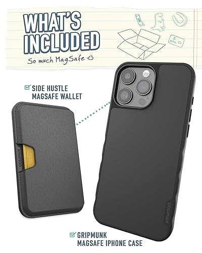 Image of Smartish iPhone 15 Pro Max Slim Case with Wallet for MagSafe iPhones - Gripmunk - Magsafe Compatible Thin Grip Cover + Detachable Magnetic Credit Card Holder - Black Tie Affair