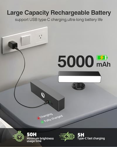 Image of iThird Rechargeable Battery Operated Wall Sconce Set of 2: Wireless Black Wall Lights Battery Powered Magnetic 360 Rotation Cordless Scone Adhesive LED Wall Mount Lamp for Bedroom Reading Picture RV
