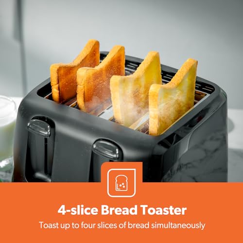 GEEPAS 4 Slice Toaster | 6 Browning Levels with Cancel Function | For Thin Small Bread Slice | 2 Independent Controls 2 Removable Crumb Trays Cool Touch High Lift | 1 Yr Warranty 1400W Black - Image 4