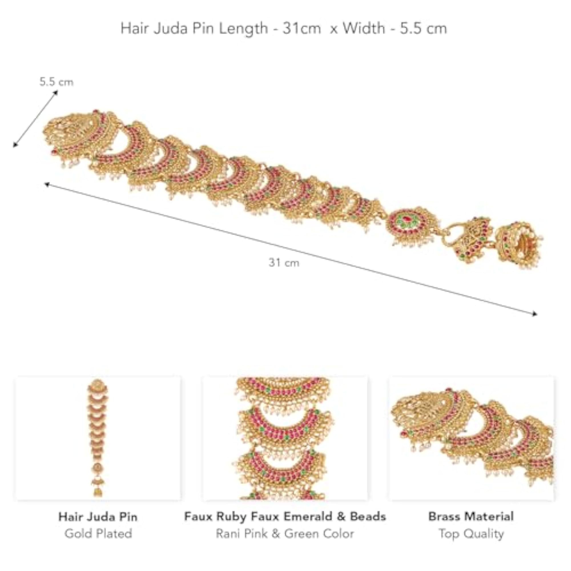 Gold Plated Faux Ruby & Emerald Beads Juda Pin for Women