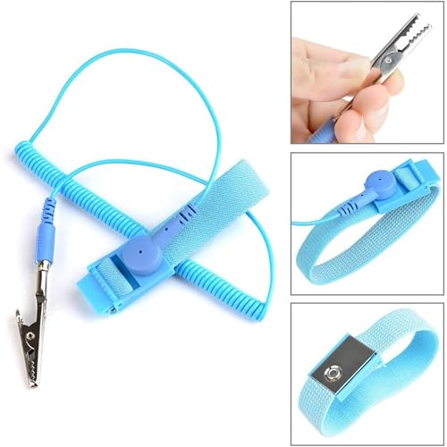Image of Rojex ESD Wrist Strap (Pack of 3) Anti Static Grounding Bracelet with 6ft Coiled Cord Adjustable Fit for PC Building Electronics Repair & DIY Projects