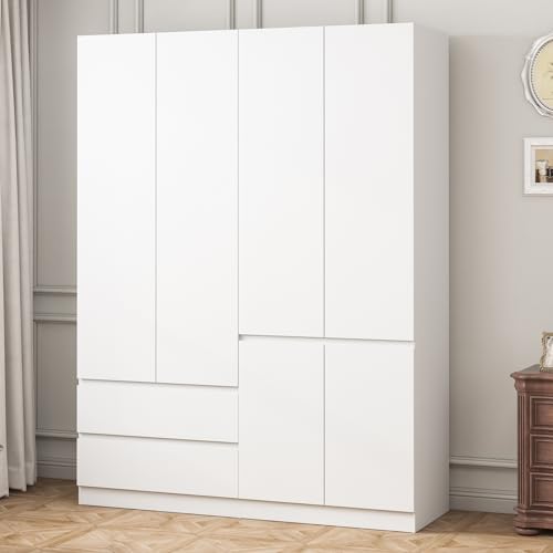 7874-4-Door-Armoire-Wardrobe-Closet-with-Drawers-and-ShelvesArmoires-and-Wardrobes-with-Hanging-Rod-Wooden-Wardrobe-ClosetWhite-63-L-x-2039-W-x-7874-H 7874 4 Door Armoire Wardrobe Closet with Drawers and ShelvesArmoires and Wardrobes with Hanging Rod Wooden Wardrobe ClosetWhite 63 L x 2039 W x 7874 H