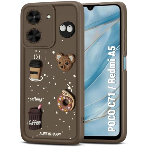 Image of TheGiftKart Back Cover Case for Poco C71 / Redmi A5 | Cute Fun Cartoon 3D Bear Coffee Case | Full Camera Protection | Shockproof Back Cover Case for Poco C71 / Redmi A5 (Silicone, Brown)