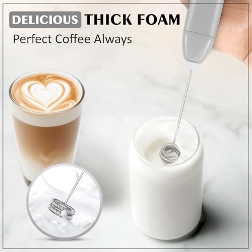Image of GLUN Portable Coffee Frother Vibe Grey Colour 1 Piece, Type-C Port Rechargeable Handheld Milk Frother with 2-Layer Detachable Steel Whisk, Fast Foam Maker for Latte, Cappuccino & Coffee