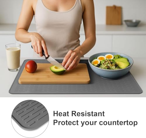 Image of Stove Top Cover for Electric Stove - Food Grade Ceramic Stove top Cover, Silicone XXL Dish Drying Mat, Glass Cooktop Covers, Flat RV Range top Mats (Gray Thickened,28x20)