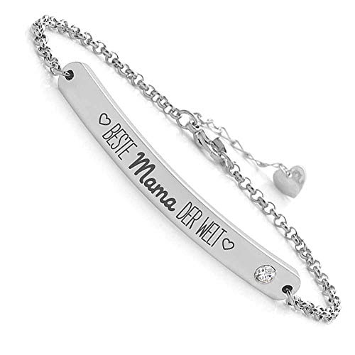 Himmelsflüsterer - Damen Gravur-Armband mit wählbarem Familien- und Freunde-Spruch | Freundschaftsarmband - Beste Mama der Welt - Silber Cover