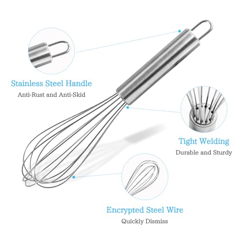 Elegant Stainless Steel Egg Beater Blender Bottle Set - 8 inches & 10 inches, Whisks for Cooking & Protein Shaker - Image 5