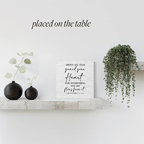 Rustic Christian Gifts For Women Religious Wood Sign Home Farmhouse Wall Hanging Decor Inspirational Wooden Wall Art Décor Decorative Plaque For Kids Room Office Bathroom Bedroom Guard Your Heart #TOP3