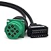 Exctool J1939 Splitter 9 Pin Green Type 2 Male Plug to Female and 16 Pin OBD2 Y Cable Adapter Converter for Commercial Truck Fleet ELD GPS Tracker