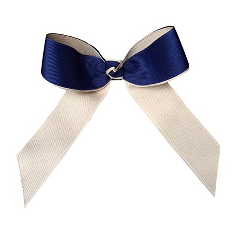 Victory Bows Two Color Grosgrain Hair Bow- The Juliet Khaki and Navy Blue- Made in the USA French Clip SB800