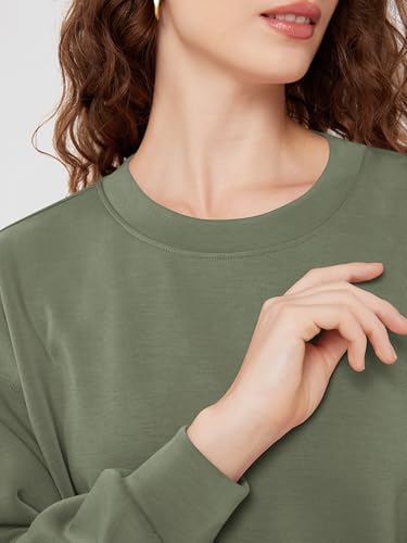 Image of ODODOS Modal Soft Long Sleeve Cropped Sweatshirts for Women Oversized Crew Neck Pullover Crop Top