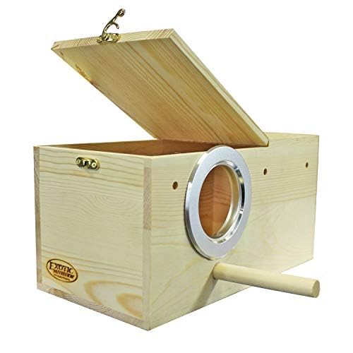 Sturdy Nest Box (L) - Cage Attachment, Hinged Lid, Perching Ledge - for Sugar Glider, Squirrel, Rat, Finch, Parakeet, Lovebird, Parrotlet, Lovebird,