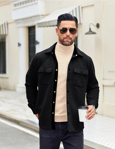 COOFANDY Mens Casual Shirt Jacket Quilted Button Down Jacket Lightweight Shacket Jacket, Black, Medium4