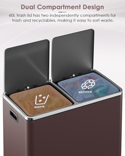 Caneca de basura doble compartimento 60L acero inoxidable miniatura 6