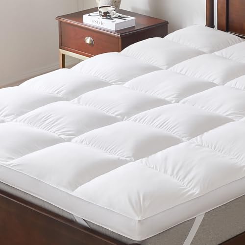 LeWinBedding 3 Inch White Goose Feather Mattress Topper,King Feather Bed Topper,Mattress Cover with...