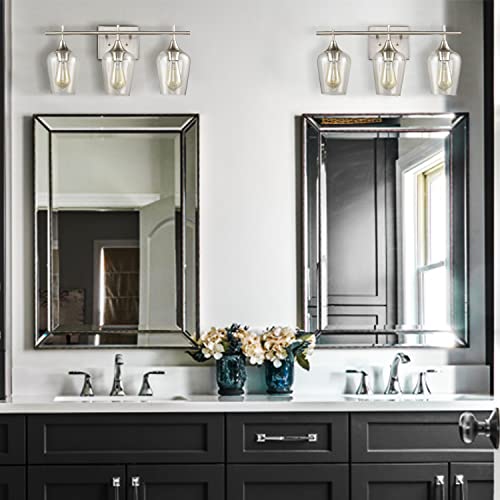 Tengiants Bath Vanity Wall Light Glass Shade Over Mirror 3-Light Wall Sconces Brushed Nickel Finish #TOP1