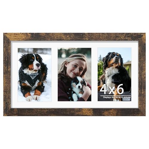 Image of DUENPY 8x14 Collage Picture Frame 4x6 Collage Picture Frame Displays Three 4x6 inch Photos or 8x14 (Without Mat) for Available Horizontal Wall Mounting Display and Vertical Brown