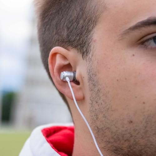 Image of LUDOS Clamor Wired Earbuds in-Ear Headphones, 5 Years Warranty, Earphones with Microphone, Noise Isolating Ear Buds, Memory Foam for iPhone, Samsung, School Students, Kids, Women, Small Ears - White