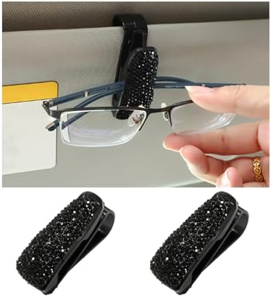 2PCS Bling Car Sunglass Holder - Rhinestone Visor Clip With Ticket/Card Slot, Fashion Auto Accessory For Women (White)