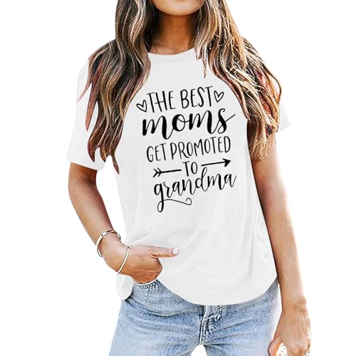 Image of Women Best Moms Shirt Get Promoted to Grandma T Shirt Grandmother Gift Shirt Short Sleeve Casual Tee Top