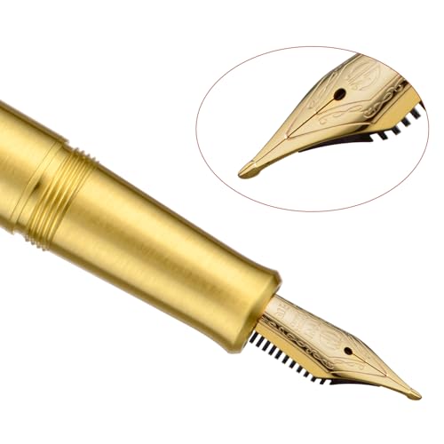 Image of Hongdian M2 Black Forest Mini Fountain Pen, Long Blade Nib & Sleek Shape Brass Short Pocket Travel Pen (Glossy Brass)