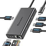 Multiport Adapter, Minisopuru Hub with 4K HDMI, USB-C 10Gbps Data Port,100W Power Delivery, Ethernet