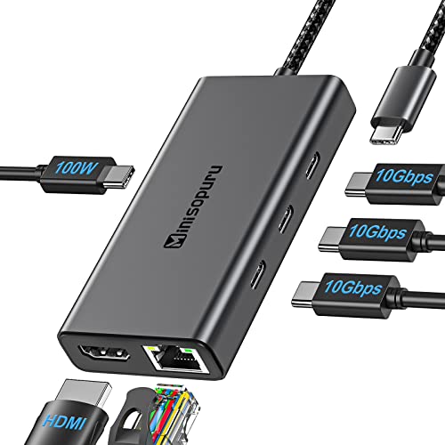 Multiport Adapter, Minisopuru Hub With 4K Hdmi, Usb-C 10Gbps Data Port,100W Power Delivery, Ethernet, Usb C To Usb C Hub Compatible With Macbook Pro, Chromebook, Xps, Imac, Surface. #TOP6