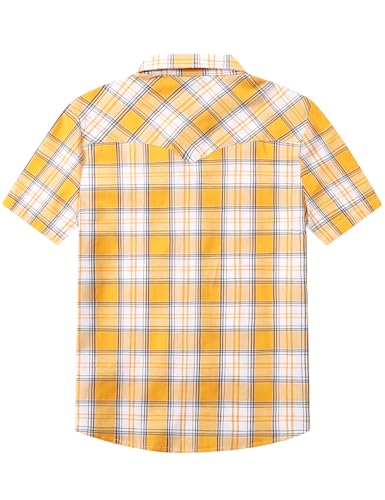 Image of COSLAND Boy's Toddler Cotton Western Short Sleeve Button Down Plaid Shirt, 4-14 Years