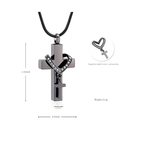 Stainless-Steel-Cross-Memorial-Cremation-Ashes-Urn-Pendant-Necklace-Keepsake-Jewelry-Urn Cremation Jewelry for Ashes Pendant - Cross Urn Necklace with Mini Keepsake Urn Memorial Ash Jewelry