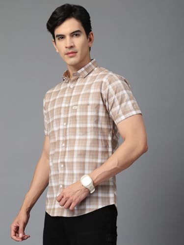 Image of Majestic Man Men's Slim Fit Premium Pure Cotton Plaid Check Half Sleeve Casual Shirt