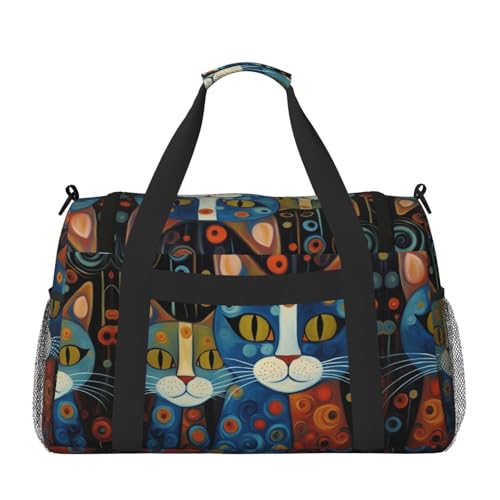 Cartoon Cat print Weekender Overnight Carry On Bag Gym Luggage Bag Duffel Bag for Travel Women2