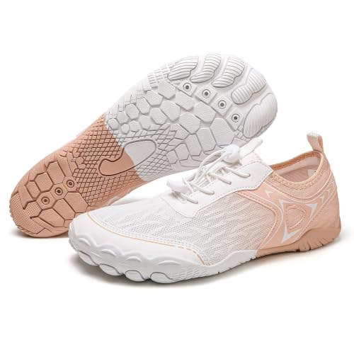 Zapatillas barefoot unisex en blanco y kaki con horma ancha para senderismo